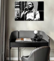 Најголемите мафијаши на платно THE GODFATHER - VITO CORLEONE со шише скоч 120х80 см