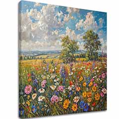 Сликата на поле со цвеќиња на платно Летна ливада | Акрилни детали